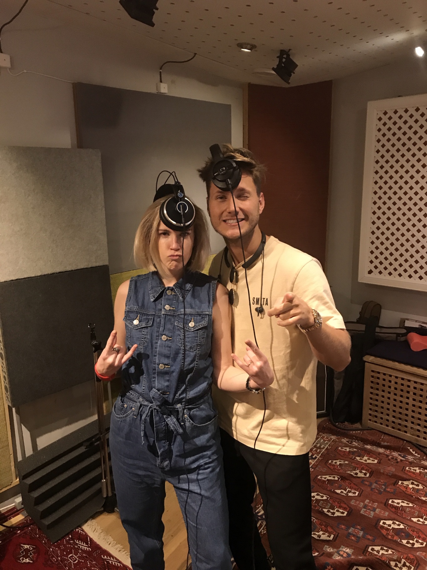 Victoria and Victor in the vocal booth