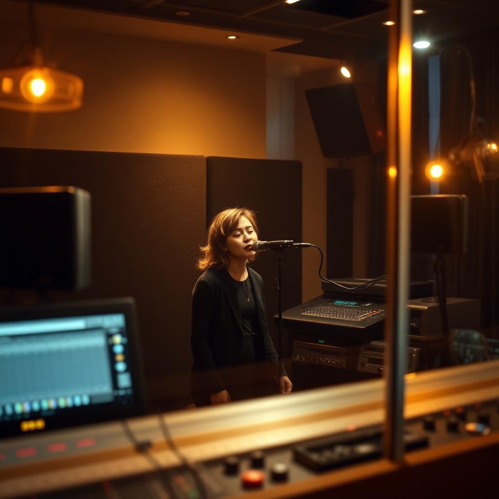 Vocalist in booth seen from control room