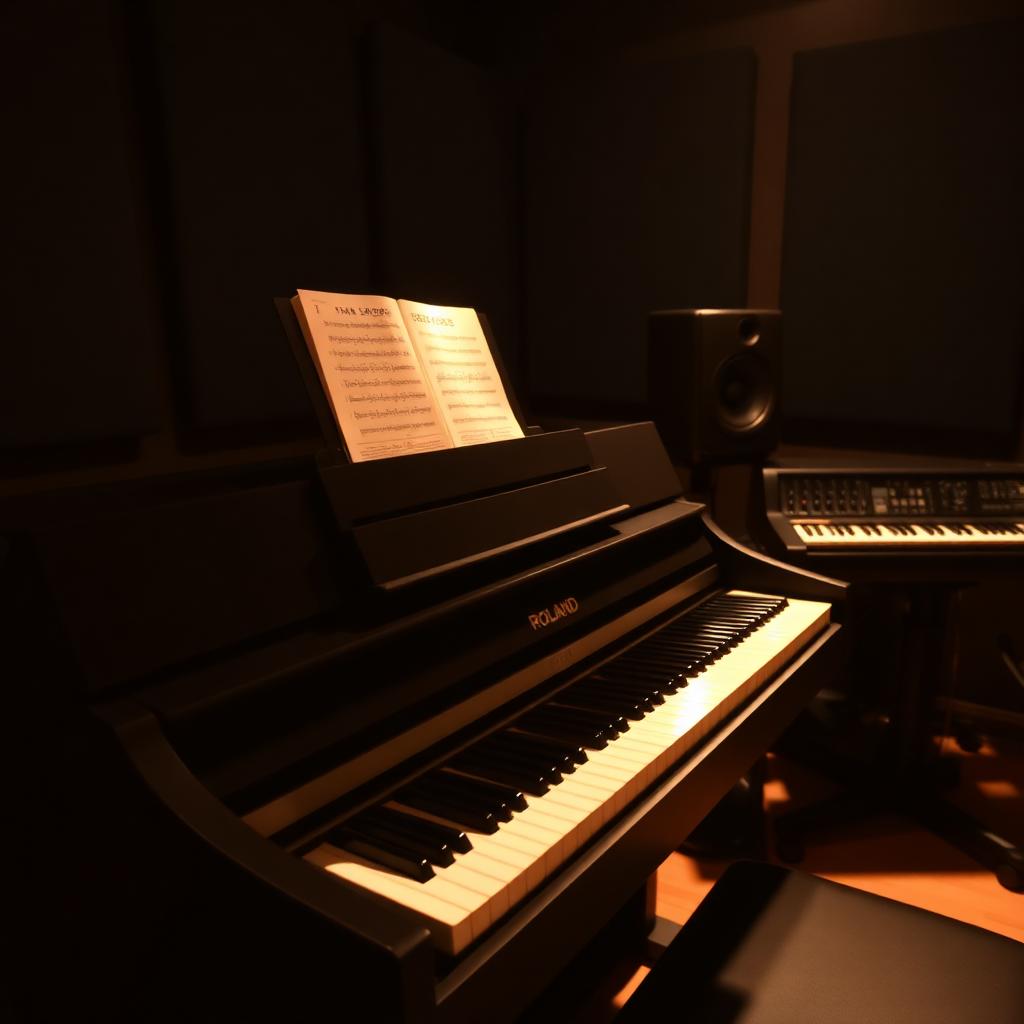 Roland digital piano under warm light