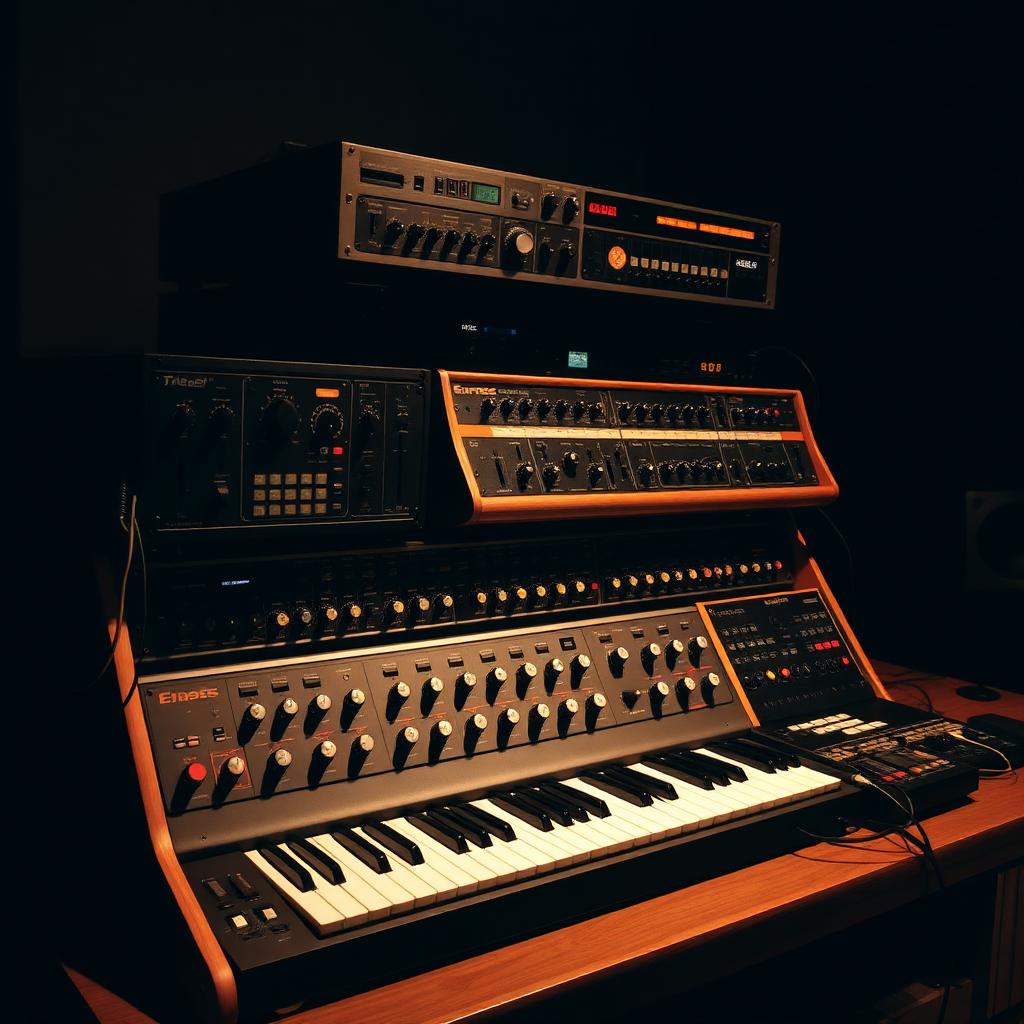 Stack of analog synthesizers