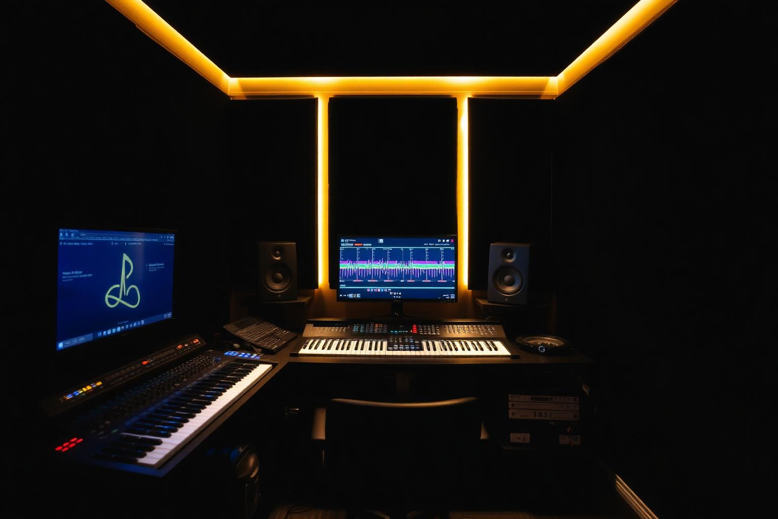 Compact producer studio with LED accents